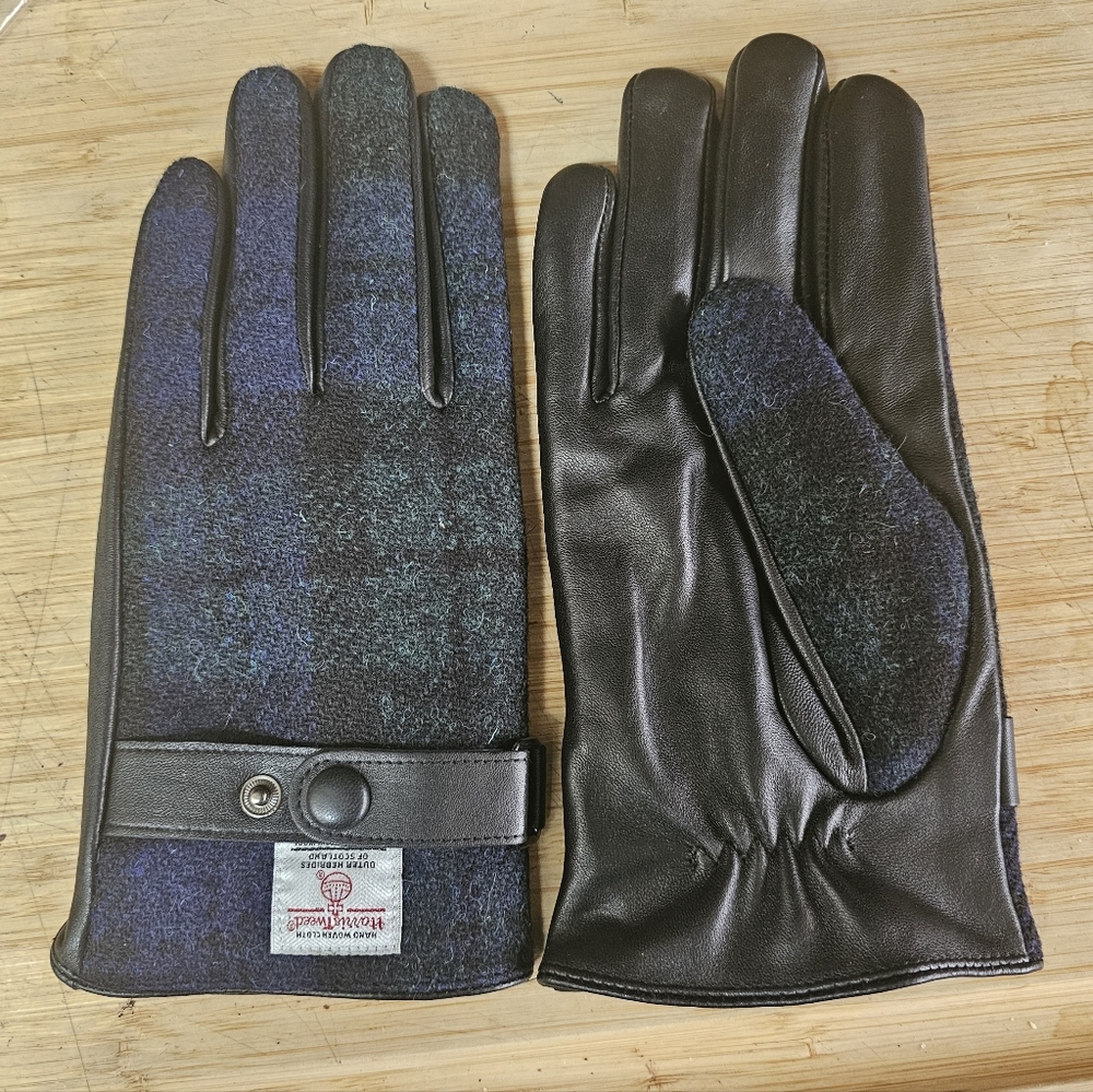 NIB Harris Tweed Wool Lambskin Gloves XL Tartan Plaid Scotland Genuine Leather - Picture 2 of 11